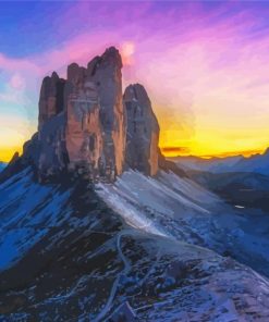 Beautiful Sunset In Tre Cime Di Lavaredo Mountains Paint By Number