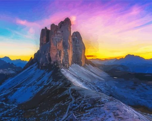 Beautiful Sunset In Tre Cime Di Lavaredo Mountains Paint By Number