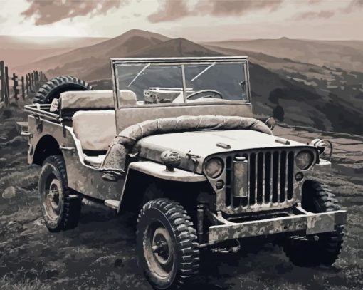 Black And White Old Jeep Paint By Number