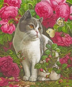 Cat With Roses paint by numbers