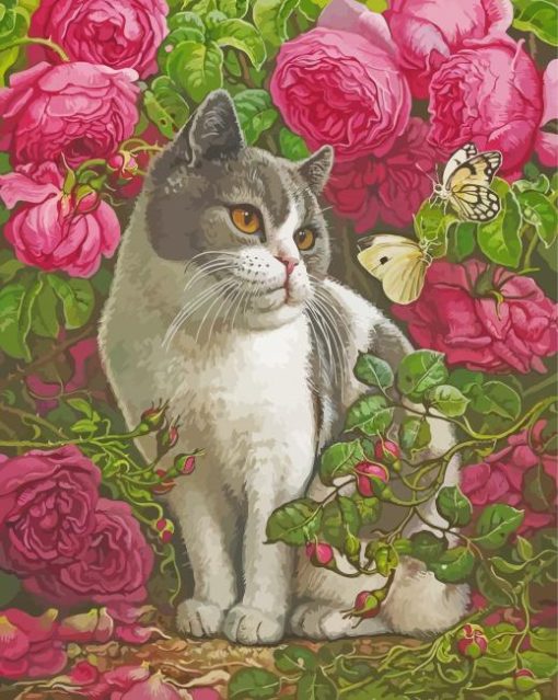 Cat With Roses paint by numbers