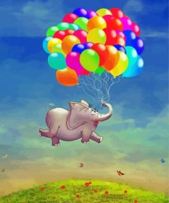 Flaying Elephant With Balloons paint by number