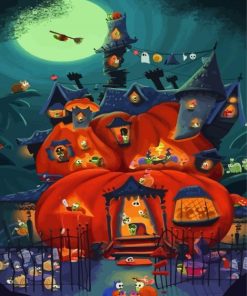 Halloween Scary Pumpkin House Paint By Number