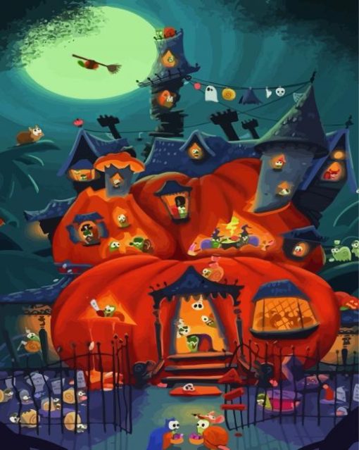 Halloween Scary Pumpkin House Paint By Number