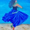 Hawaiian Girl On beach In Blue Dress Paint By Number