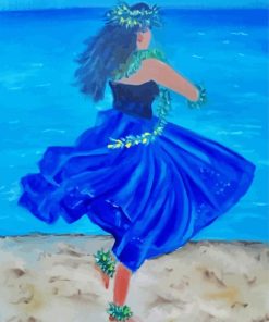 Hawaiian Girl On beach In Blue Dress Paint By Number