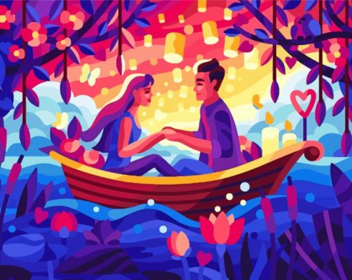 Illustration Romantic Date On Boat Paint By Number