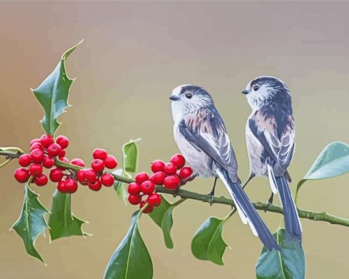 Long Tailed Tit Birds On A Branch Paint By Number