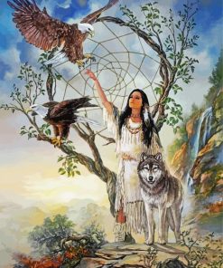 Native American Woman Dream Catcher Tree Paint By Number