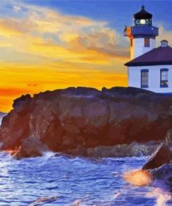 Orange Sunset At Lime Kiln Lighthouse paint by numbers