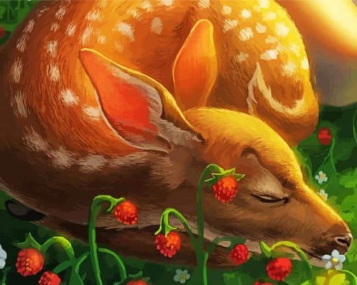 Resting Deer Among Strawberries Paint By Number