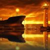 Sunrise Seascape Ship Lighthouse Paint By Number