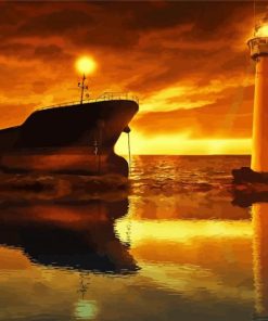 Sunrise Seascape Ship Lighthouse Paint By Number