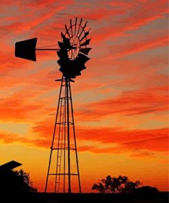 Sunset At Western Windmill Paint By Number