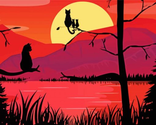 Sunset Cats Silhouette Paint By Number