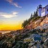 Sunset Over Bass Harbor Lighthouse Paint By Number