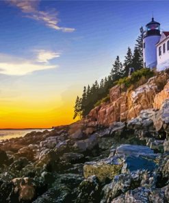 Sunset Over Bass Harbor Lighthouse Paint By Number