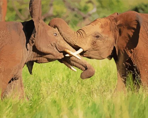 Two Adorable Elephants Snuggling Paint By Number