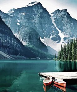 Two Boats With Mountain View Landscape Paint By Number