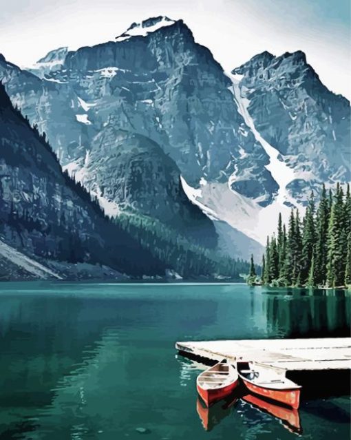 Two Boats With Mountain View Landscape Paint By Number