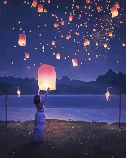 Aesthetic Lanterns In The Sky Art Paint By Number