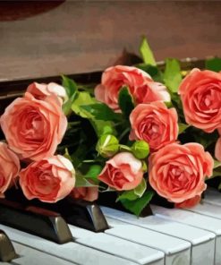 Aesthetic Piano With Pink Rose Flowers Paint By Number