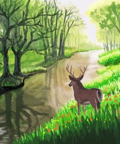 Animal Deer By The River Art Paint By Number