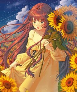 Anime Girl In Sunflower Field Paint By Number