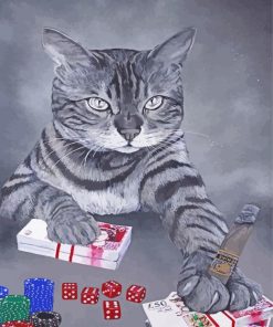 Black And White Cat Playing Poker Paint By Number