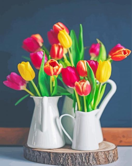 Colorful Tulip Flower Vase Paint By Number