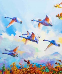 Flying Swans Over Trees Art Paint By Number