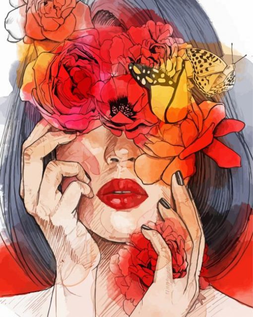 Girl Face With Flowers Art Paint By Number