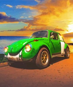 Green Vw Car Sunset Paint By Number