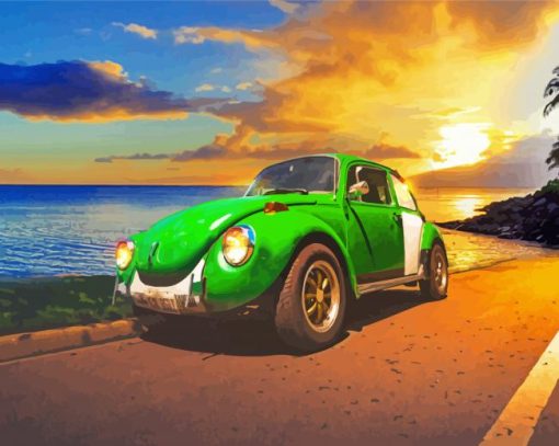 Green Vw Car Sunset Paint By Number