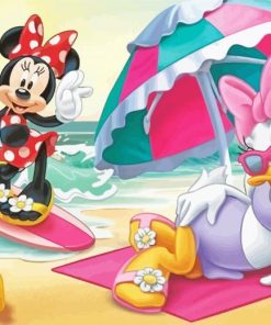 Minnie Mouse And Daisy On Beach Paint By Number