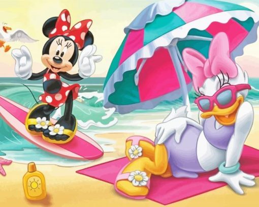 Minnie Mouse And Daisy On Beach Paint By Number