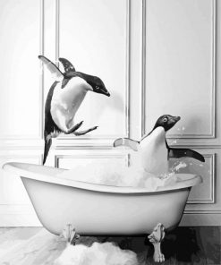 Penguins Enjoying The Bath Paint By Number