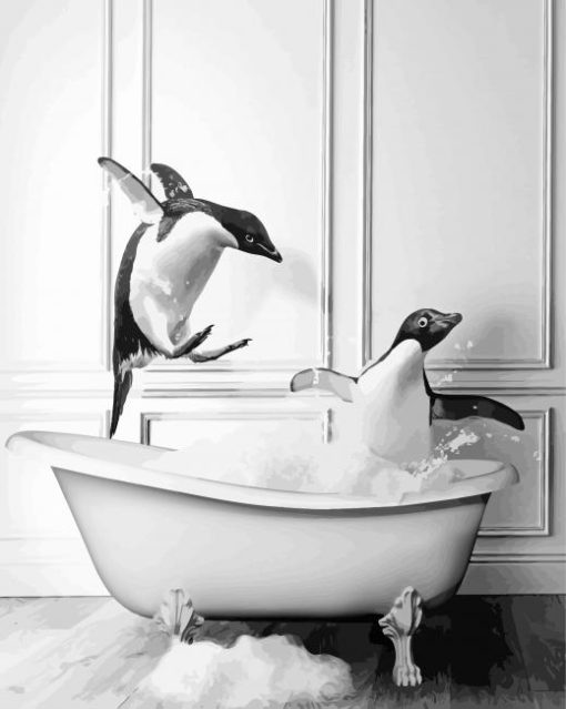 Penguins Enjoying The Bath Paint By Number