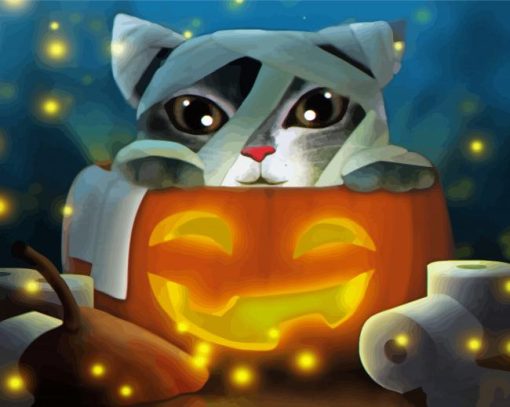 Pumpkin Halloween Cat Art Paint By Number