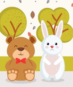 Rabbit And Bear Animation Art Paint By Number