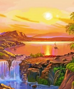 Sunset Waterfall River Paint By Number