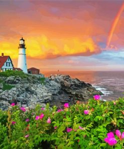 Wonderful Portland Lighthouse Sunset Paint By Number