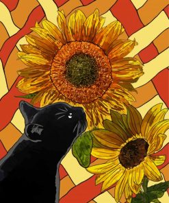 Aesthetic Black Cats And Flowers Art Paint By Number