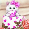 Kitten In Cup And Rose Paint By Number