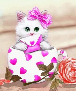 Kitten In Cup And Rose Paint By Number